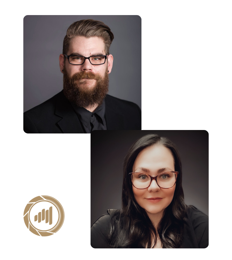 Head shots of Nick Taylor and Jen Taylor. Owners of Pulse Productions Inc.